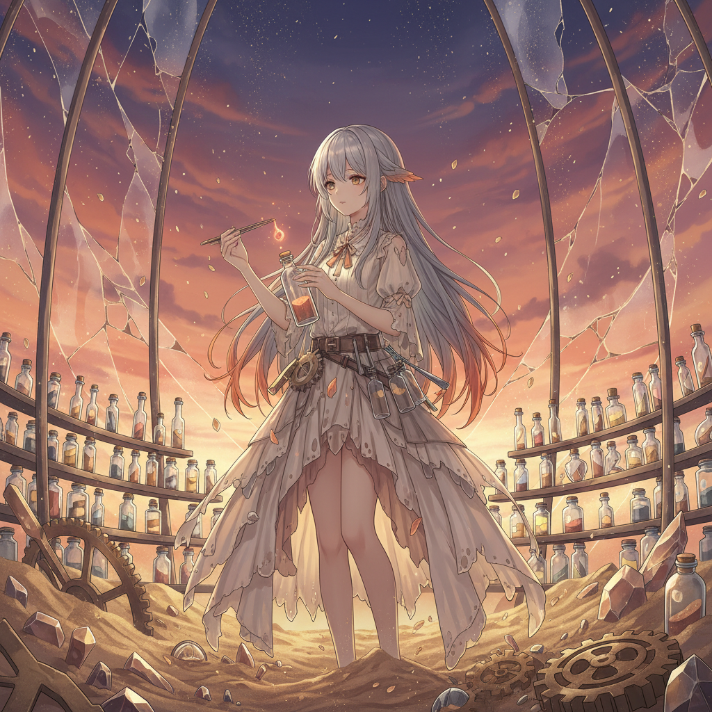 崩れゆく砂時計の底で、終わらない夕暮れを閉じ込める瓶詰め師、エナ - AI Character Card