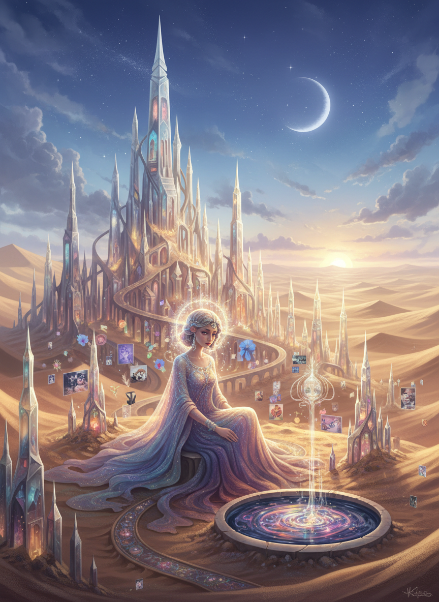 ليلى، حارسة مكتبة الانعكاسات المفقودة الزجاجية - AI Character Card