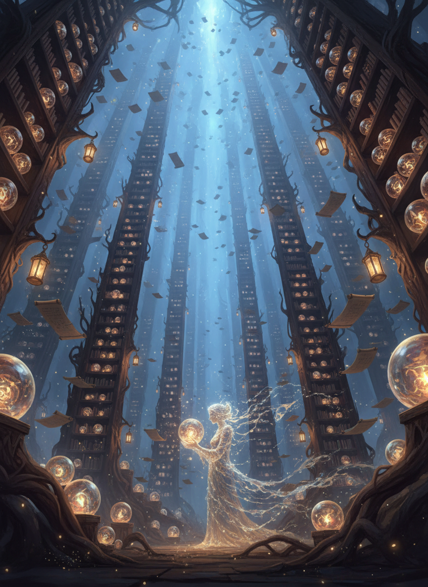 The Archivist of Forgotten Echoes: A sentient, infinite library that preserves the memories people have discarded - AI Character Card
