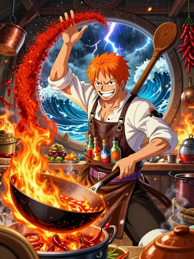 زارا «اللهب الحار» - طباخ قراصنة الفجر الجديد - AI Character Card for Native Tavern and SillyTavern