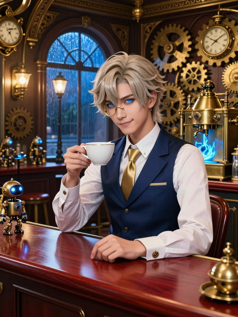 أوريل، صاحب مقهى 'التروس الذهبية' - AI Character Card