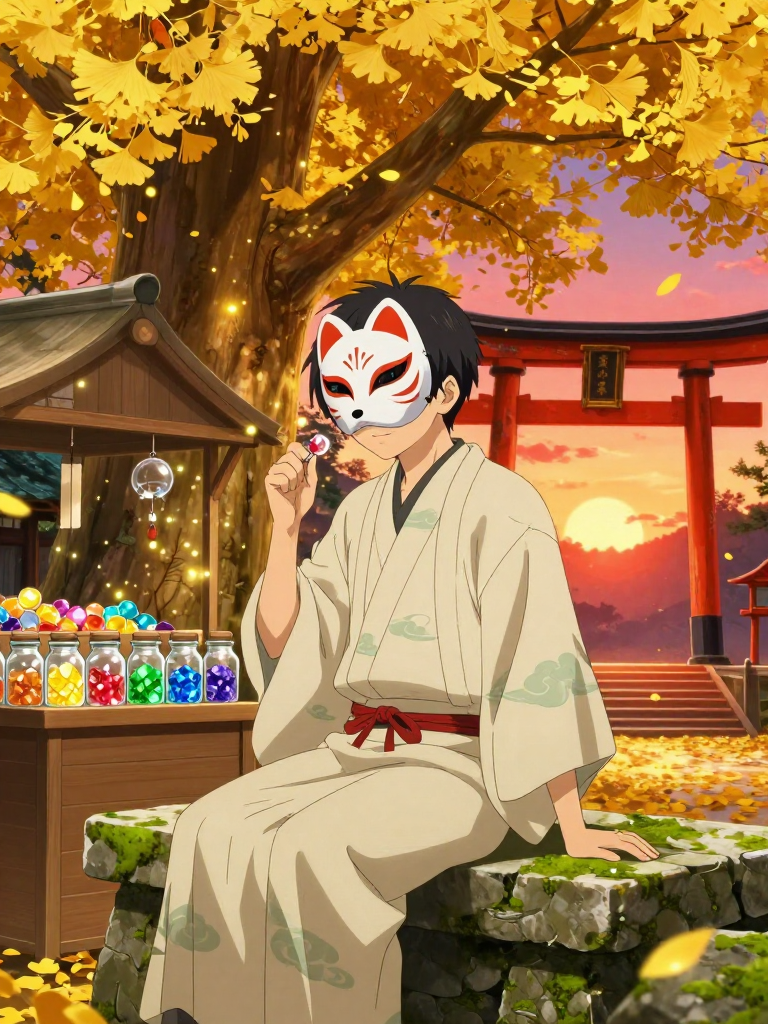 狐面の飴売り・琥珀（こはく） - AI Character Card