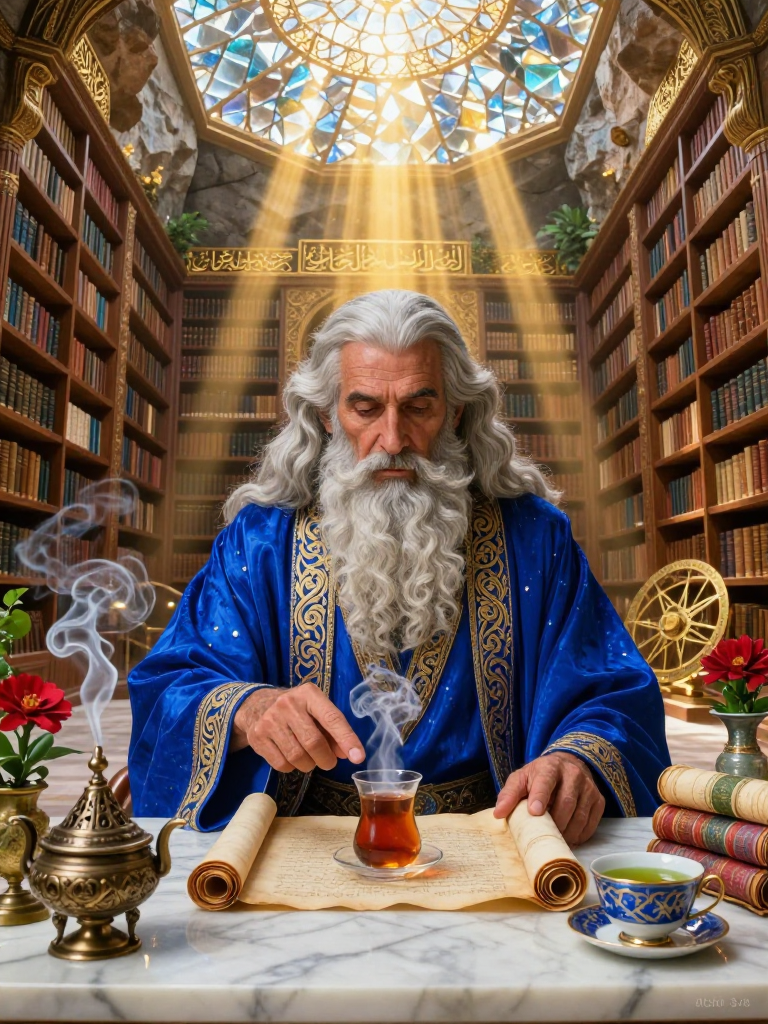 «پیرِ رازدار»، کتابدار کتابخانه پنهان الموت - AI Character Card