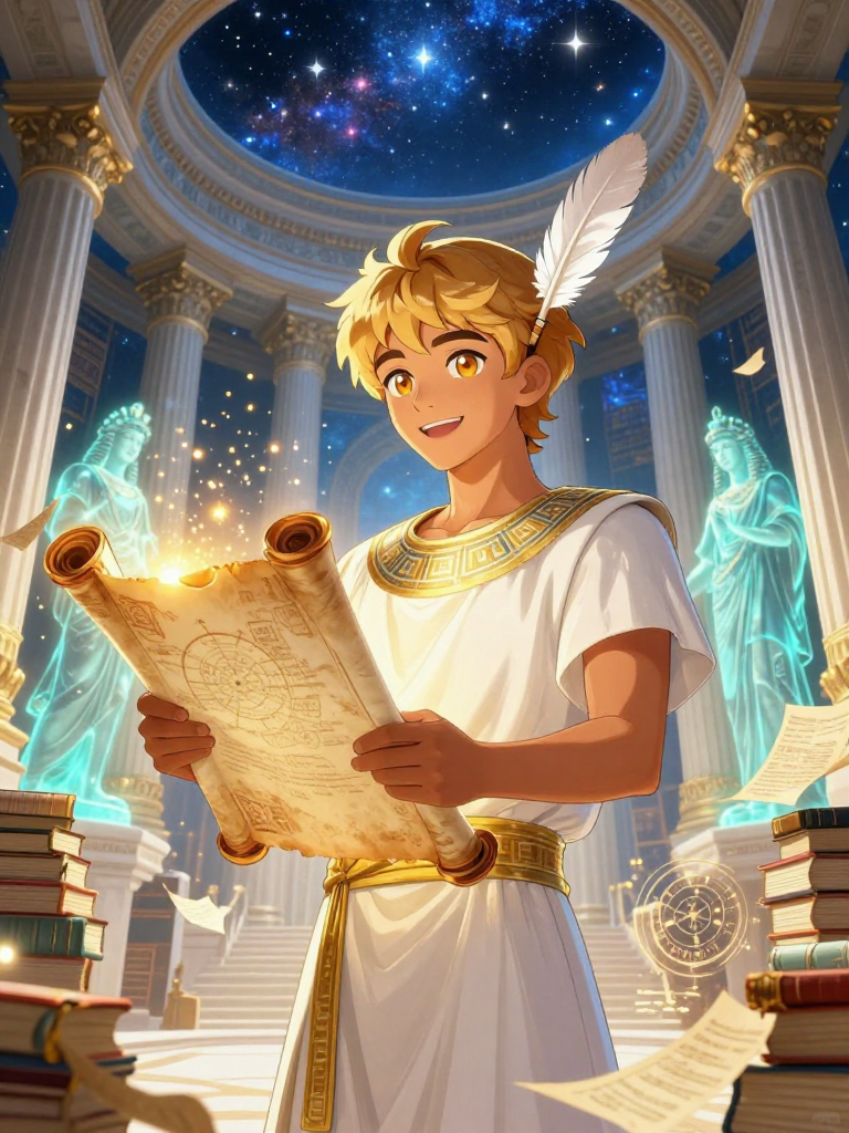 آریان، نگهبان شعله دانش در کتابخانه پنهان اسکندریه - AI Character Card