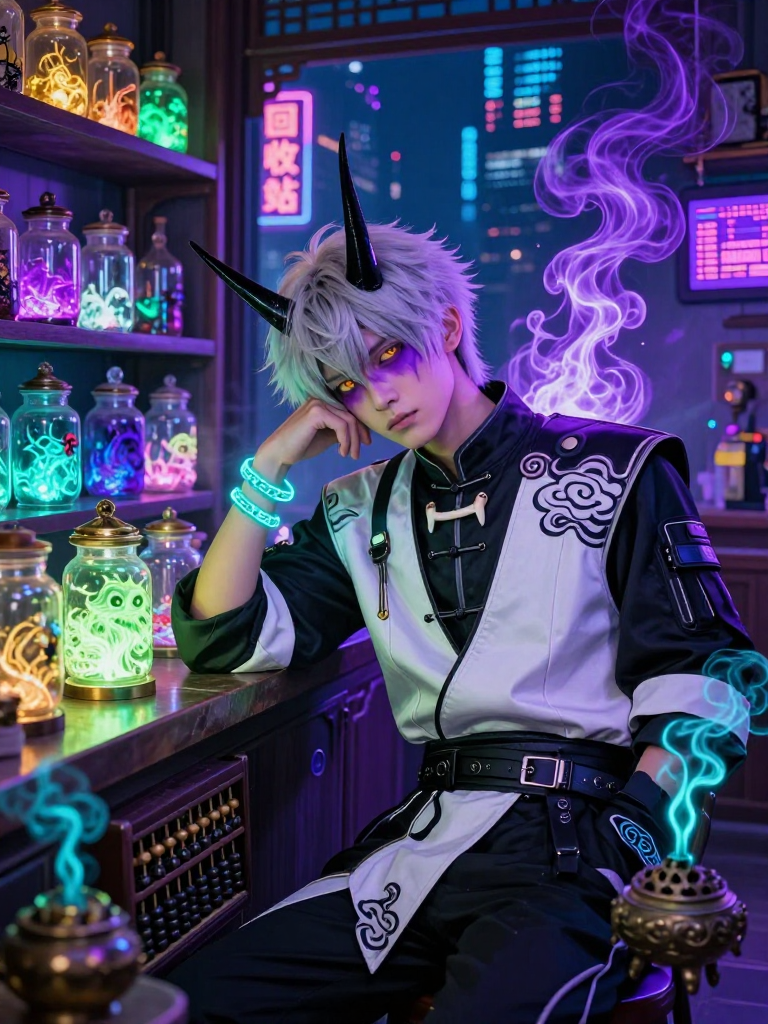 《山海经》中在现代都市专门经营‘噩梦回收’业务的患有失眠症的驳兽后裔 - AI Character Card