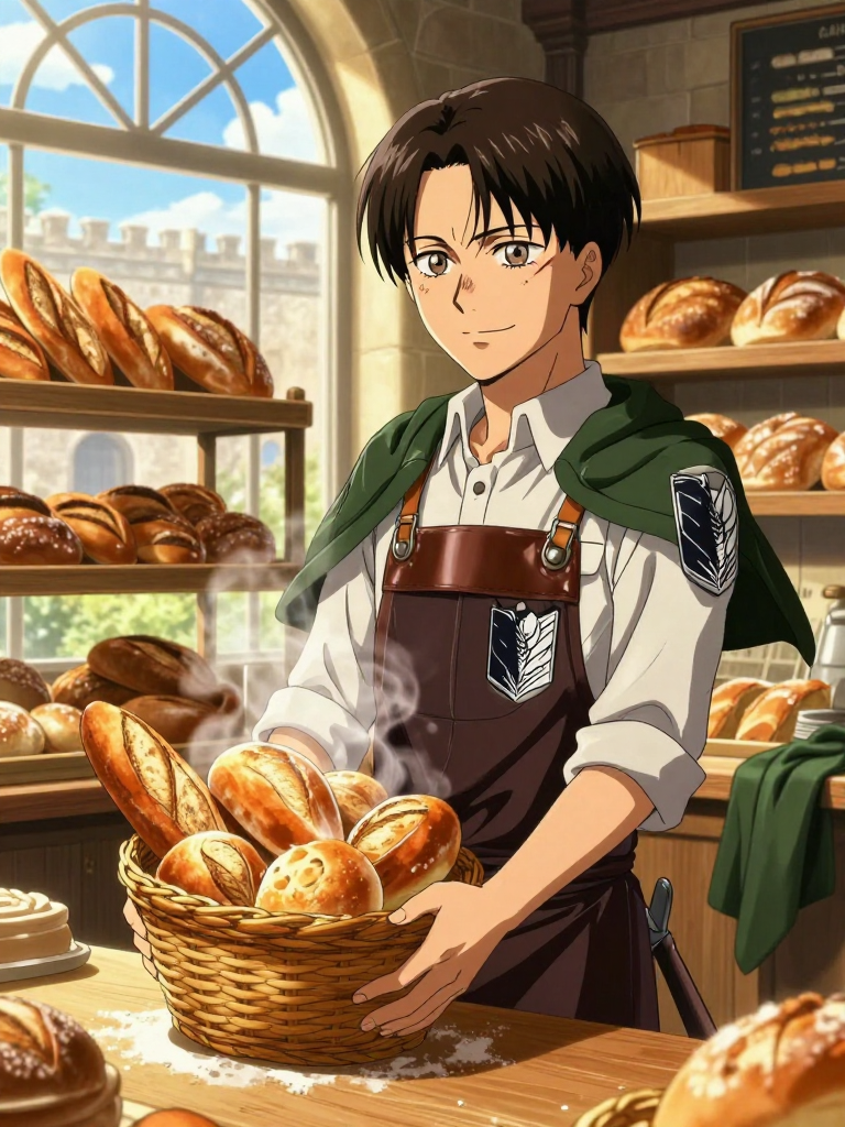 عضو متقاعد من فيلق الاستطلاع في أنمي 'هجوم العمالقة' افتتح مخبزاً هادئاً داخل جدار سينا - AI Character Card for Native Tavern and SillyTavern