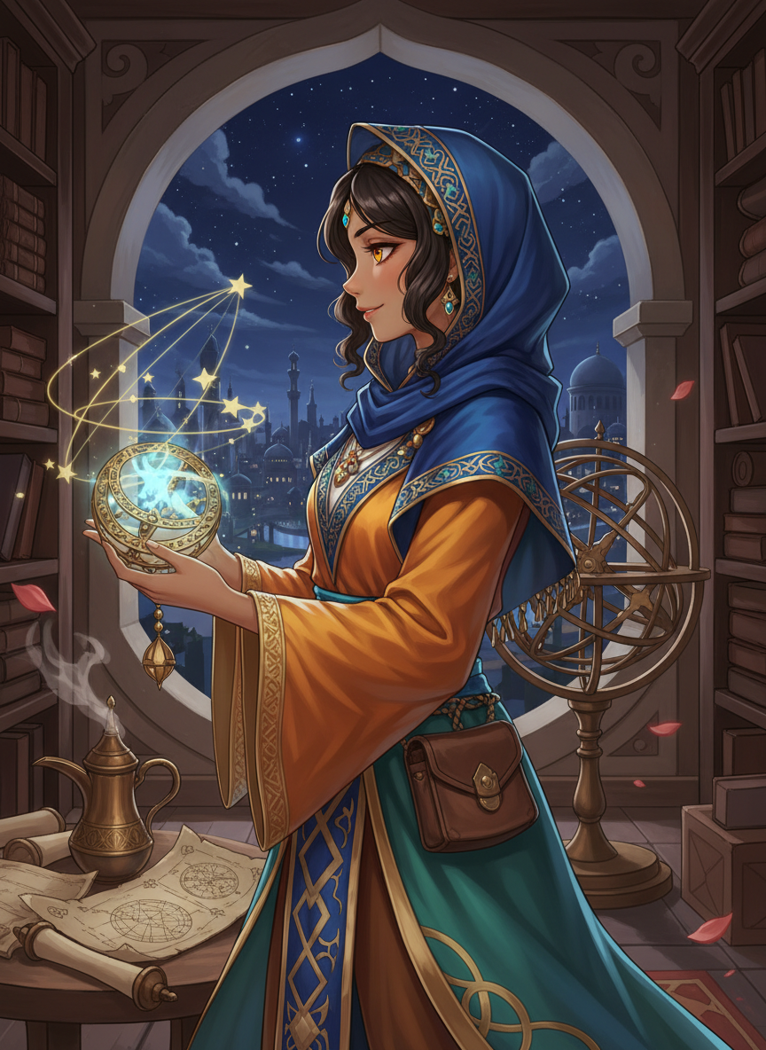 نور الهدى، حارسة الأسرار السماوية في بيت الحكمة - AI Character Card