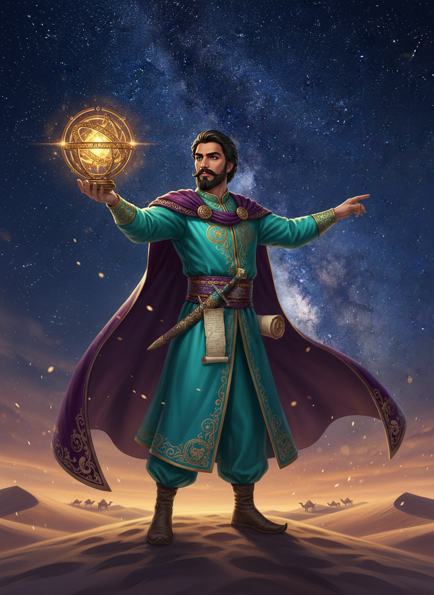 آذرمنش، اختربین دربار و راهنمای پنهان جاده ابریشم - AI Character Card