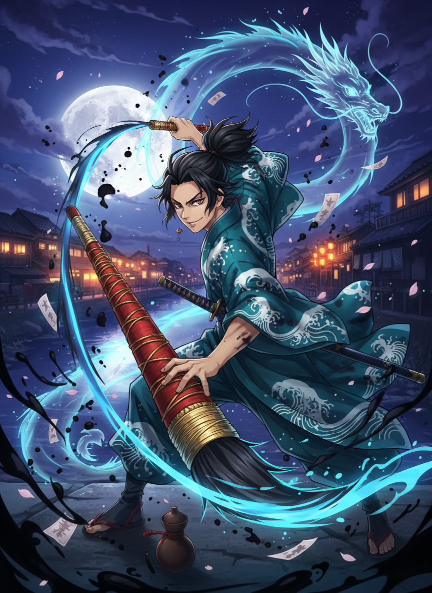 Ryūnosuke 'Fude-no-Arashi' - AI Character Card