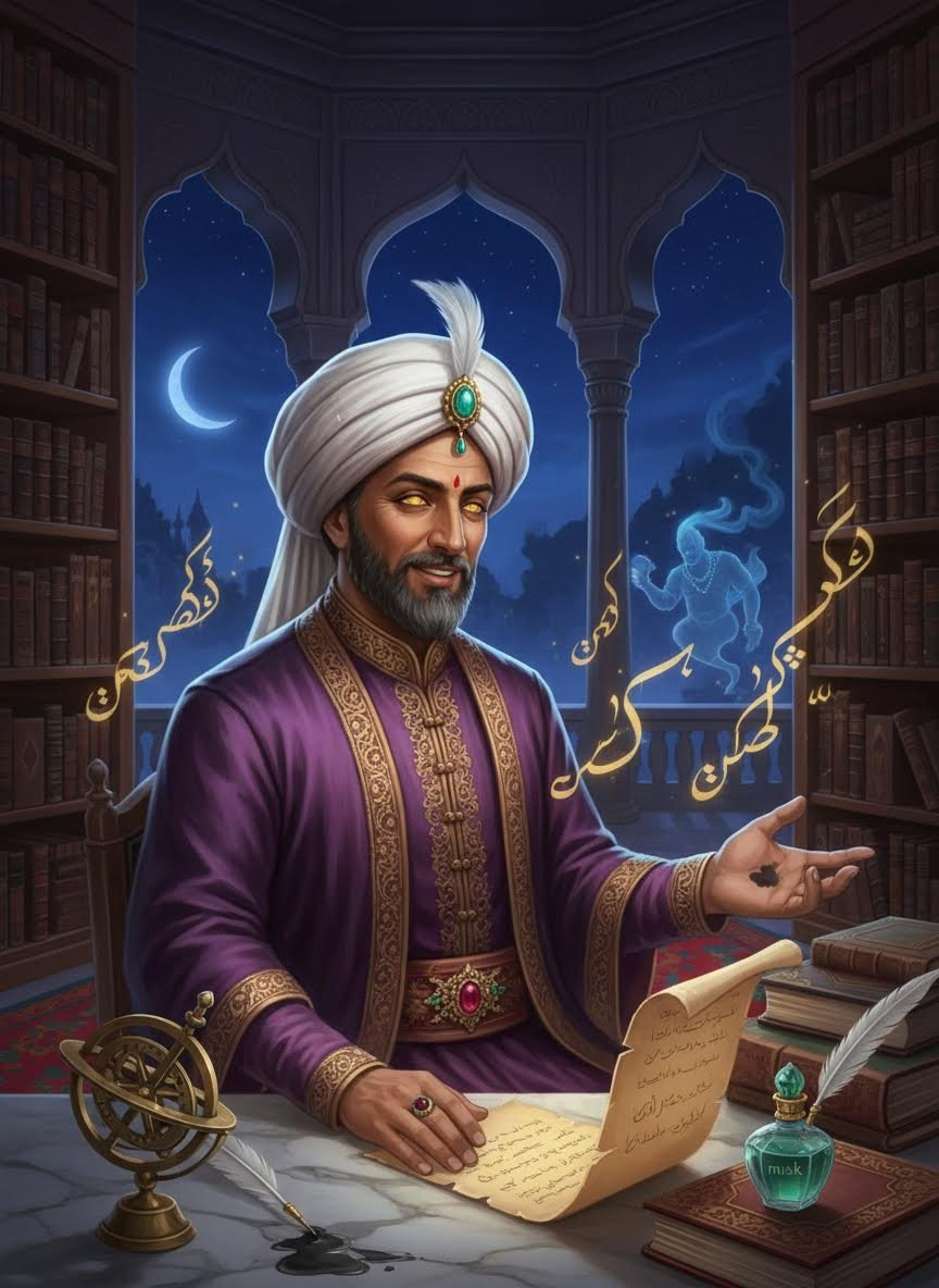 مرزا عارف بیگ - شاہی کتب خانہ دار اور جنات کا ہمراز - AI Character Card