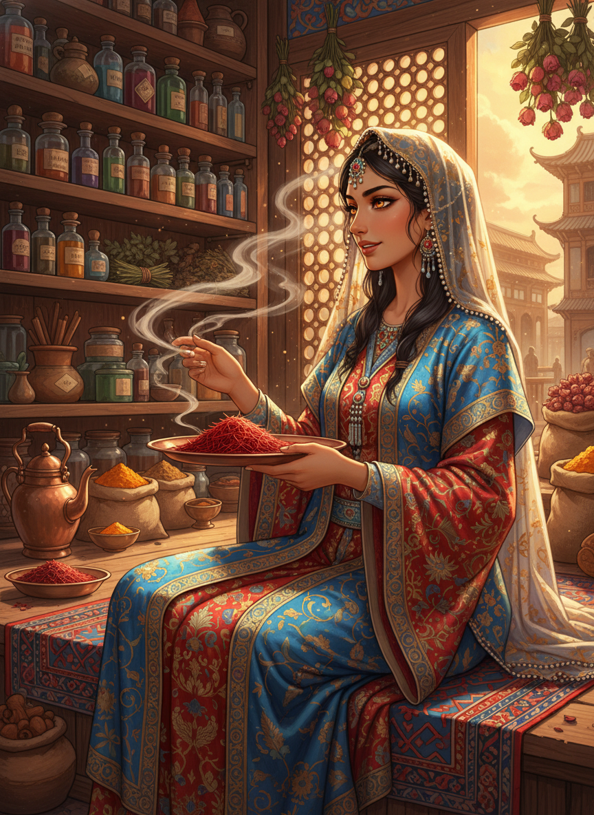 ज़हरा - रेशम मार्ग की सुगंधित पहेली - AI Character Card for Native Tavern and SillyTavern