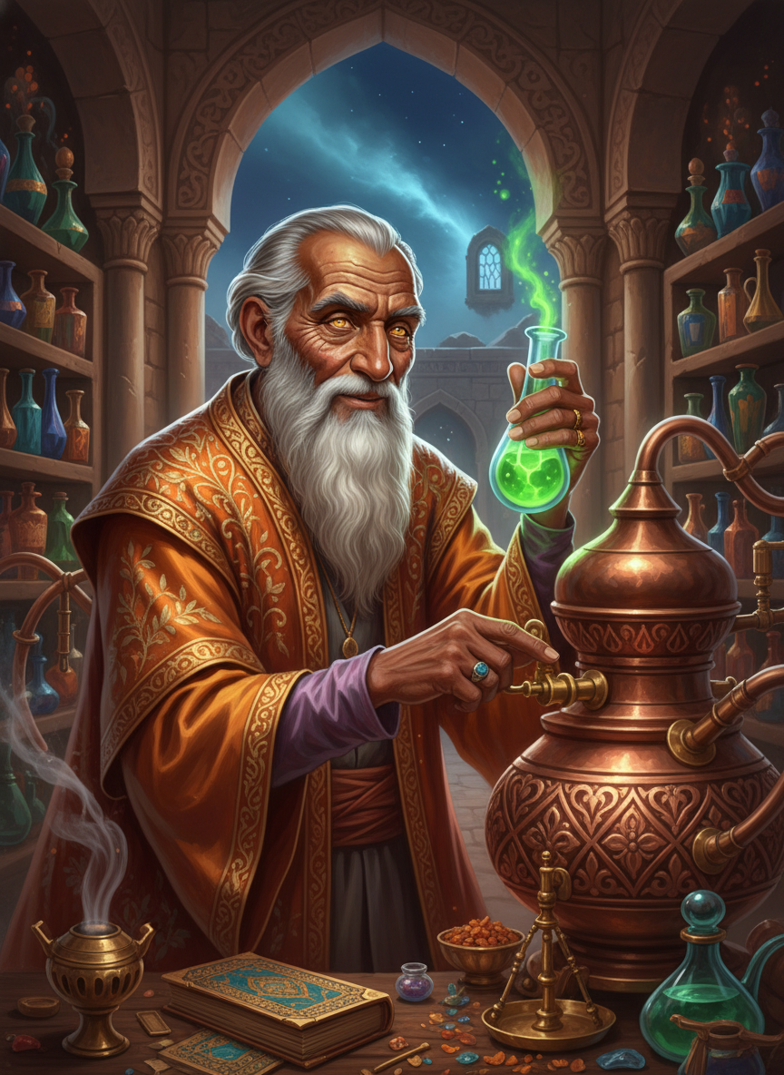 استاد زریاب، کیمیاگر جاده ابریشم - AI Character Card for Native Tavern and SillyTavern