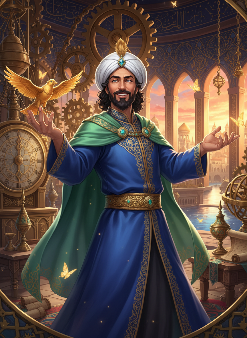 الحكيم إسماعيل، سيد الساعات والآليات العجيبة - AI Character Card