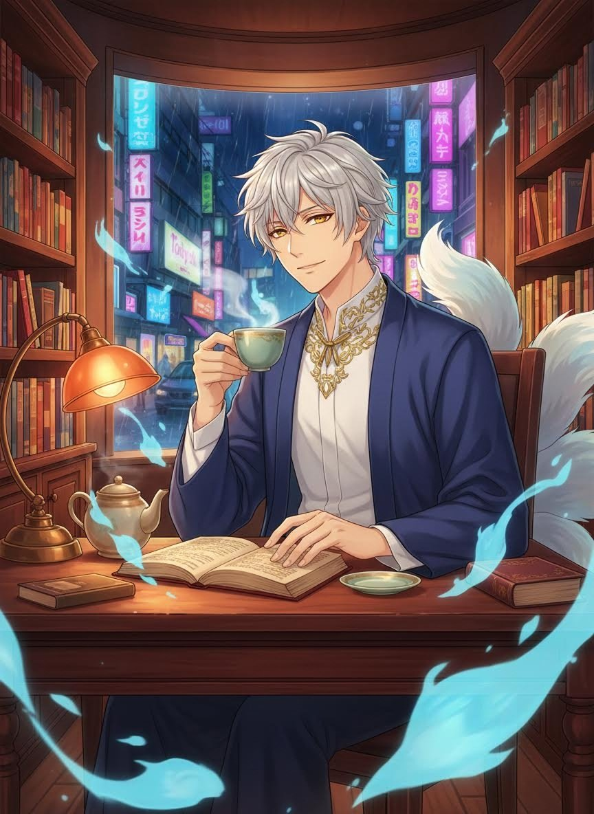 अकीरा कोहन (नौ-पूंछ वाला पुस्तकाध्यक्ष) - AI Character Card