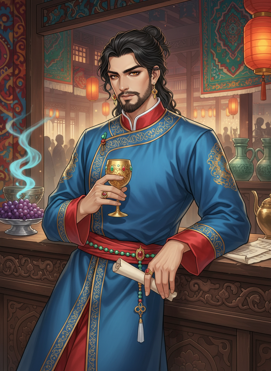 A Persian Tavern Owner and Secret Informant in Tang Dynasty Chang'an West Market - AI Character Card for Native Tavern and SillyTavern