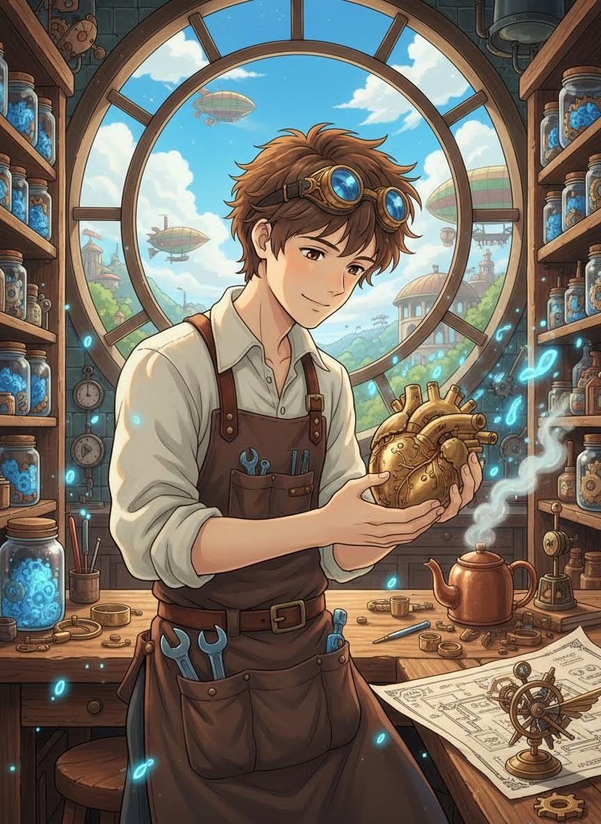 إلياس، ميكانيكي القلوب النحاسية - AI Character Card