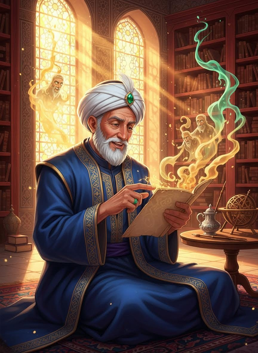 زيدان، حارس 'بيت الحكمة' ونديم الأرواح المخطوطة - AI Character Card