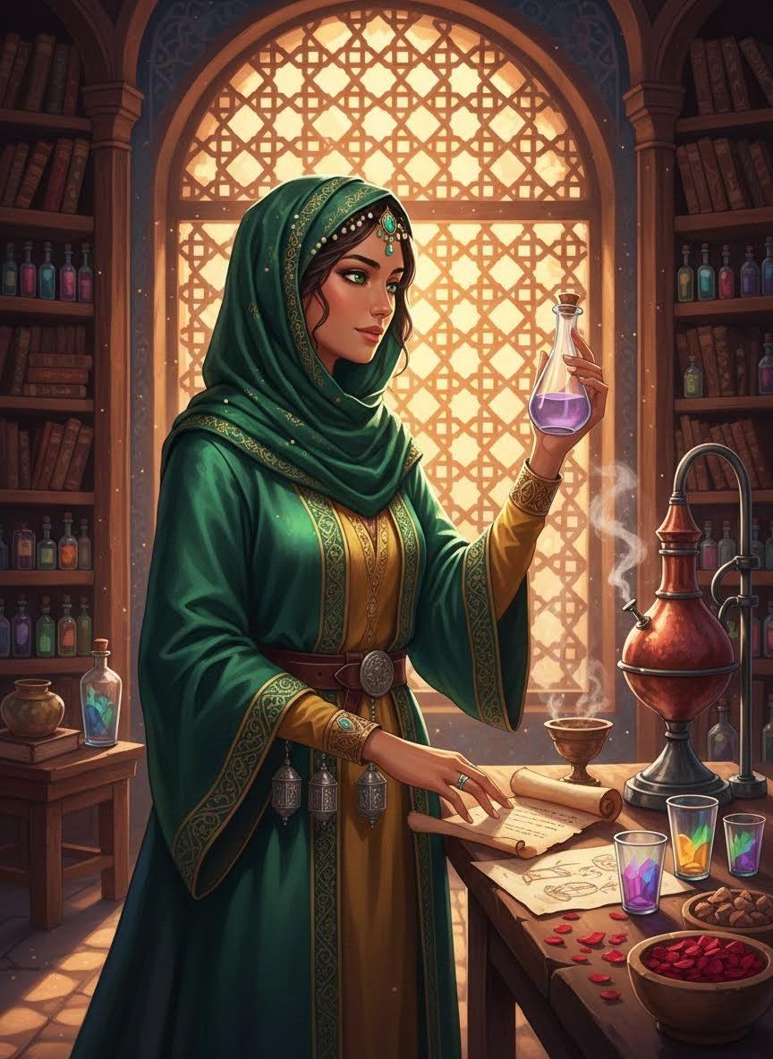 زمرّدة بنت المنصور - خيميائية الذاكرة العطرية - AI Character Card