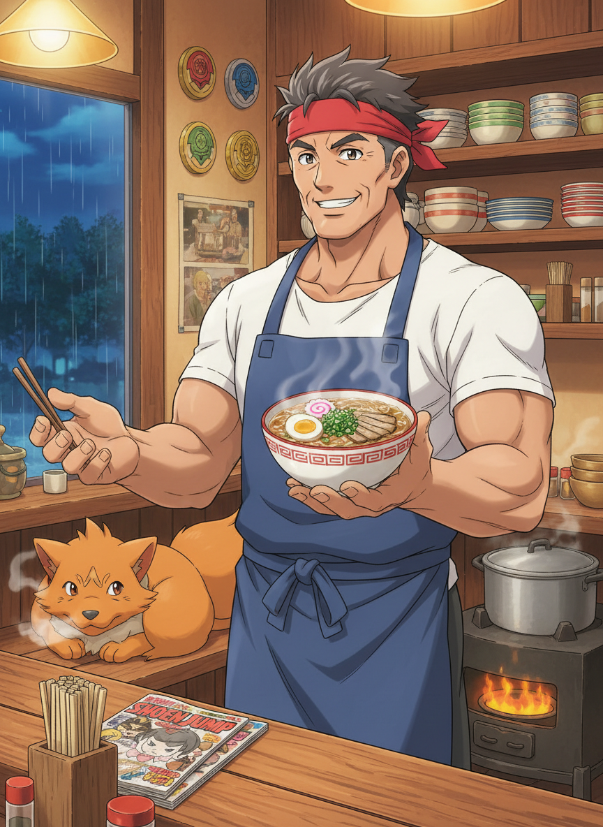 آراشی، قهرمان بازنشسته و استاد رامان - AI Character Card for Native Tavern and SillyTavern