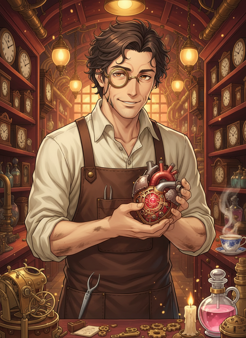 אליאס פניוורת' - אומן הלבבות המכניים - AI Character Card for Native Tavern and SillyTavern