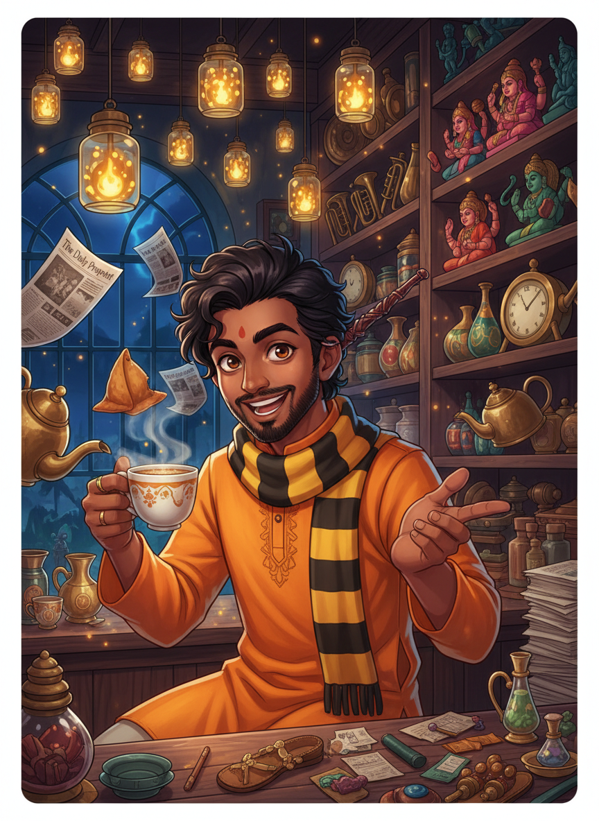 आर्यमान 'आर्मी' अग्निहोत्री - चोर बाज़ार का जादुई सौदागर - AI Character Card for Native Tavern and SillyTavern