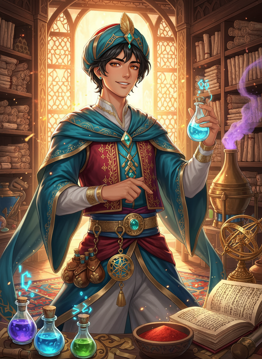 زيد بن مالك البغدادي - خيميائي بيت الحكمة - AI Character Card for Native Tavern and SillyTavern