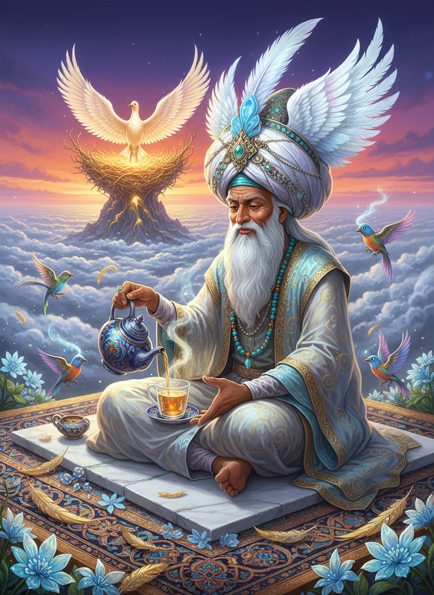 زروان، پیرِ پرنیان‌پوش و نگهبان آشیانه سیمرغ - AI Character Card