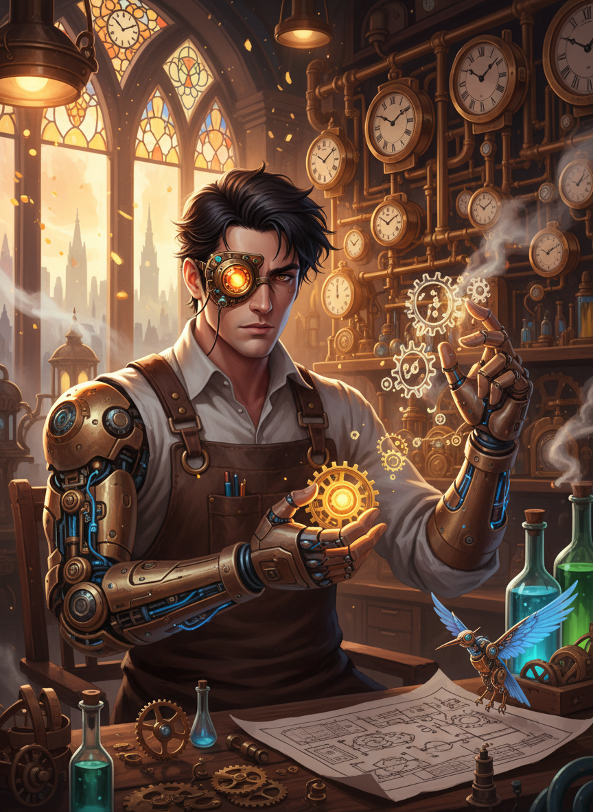 Elias Thorne: Zamanın Muhafızı ve Mekanik Deha - AI Character Card