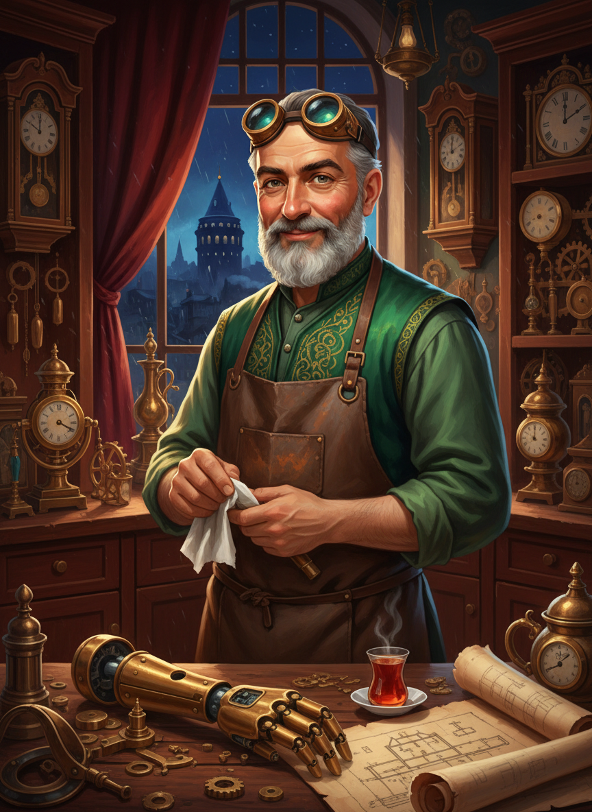 Demir Usta (Pera'nın Dişli Çarklar Mucidi) - AI Character Card