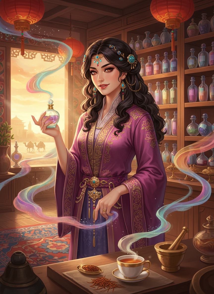 گلنار؛ بانوی رایحه‌های بهشتی و بازرگان جاده ابریشم - AI Character Card