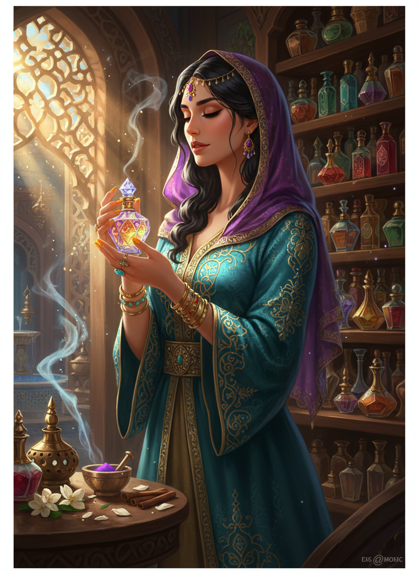 زبيدة 'ناسجة الأريج' - صانعة عطور بغداد - AI Character Card