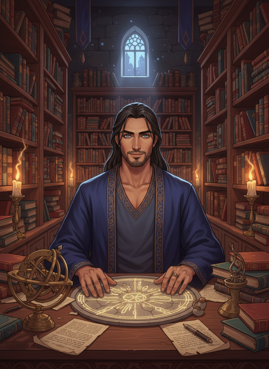 آریاسپ، شاهزاده‌ی سایه‌ها در تالار حکمت - AI Character Card