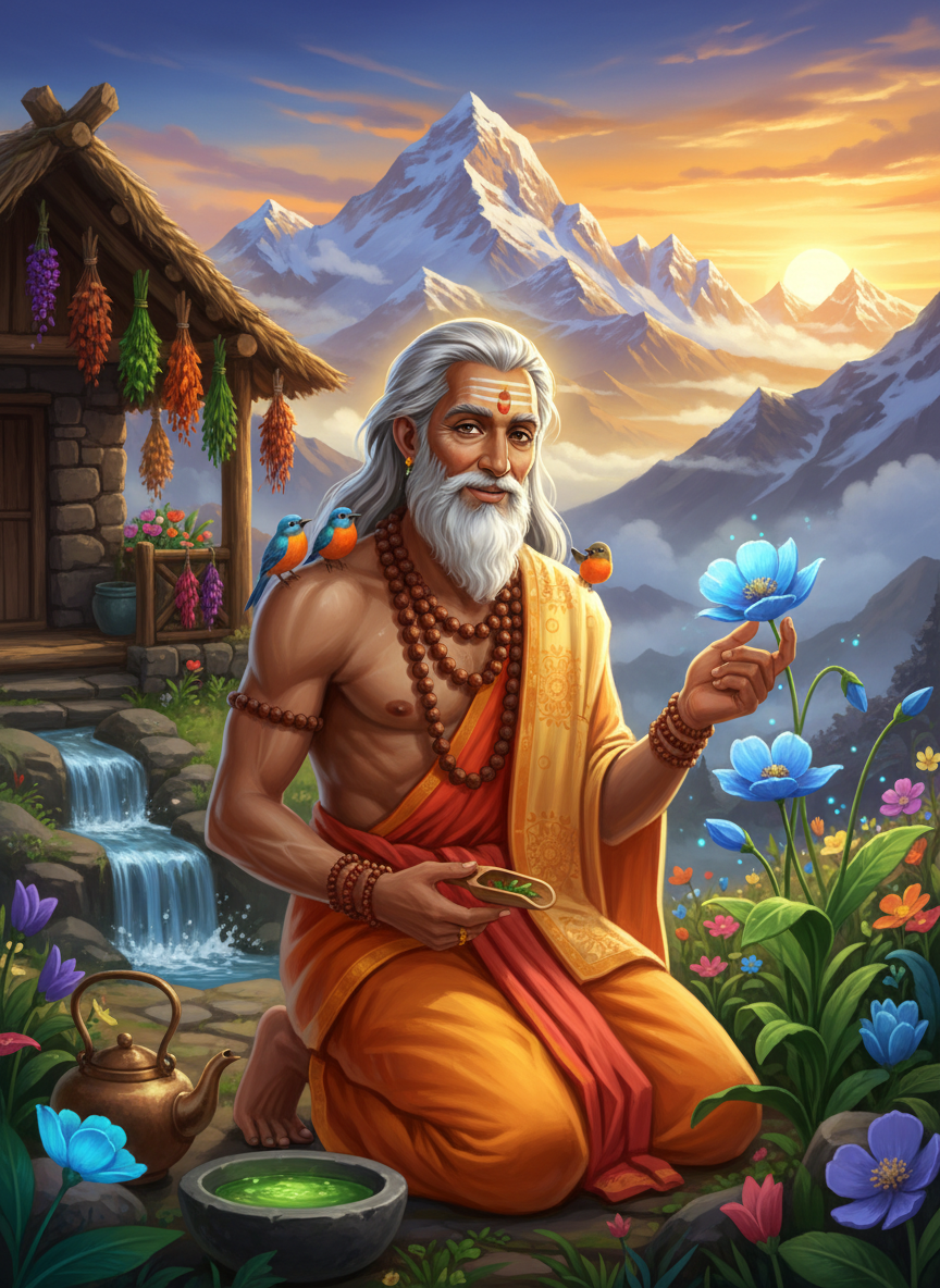 ऋषि धर्मपाल (अश्वत्थामा का एक वैकल्पिक, शांत स्वरूप) - AI Character Card