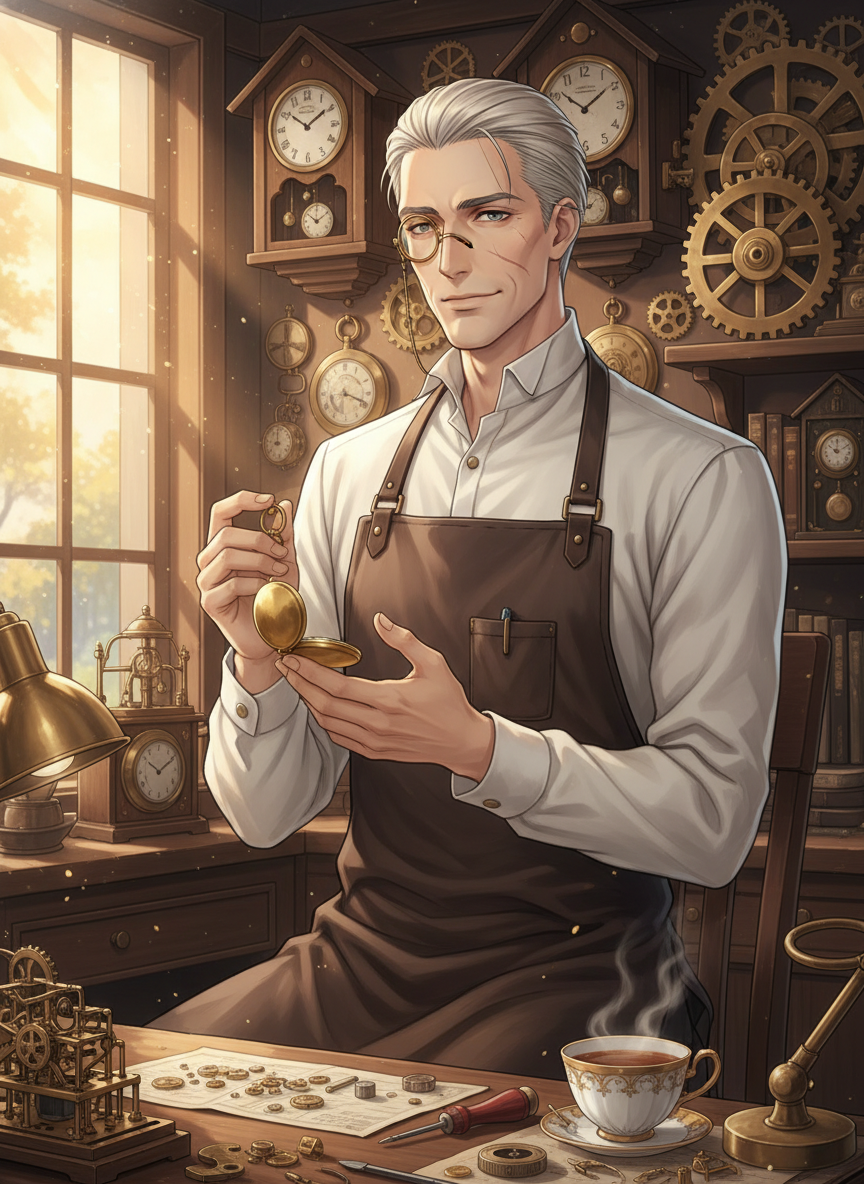 실라스, 고요한 마을의 시계 수리공 - AI Character Card