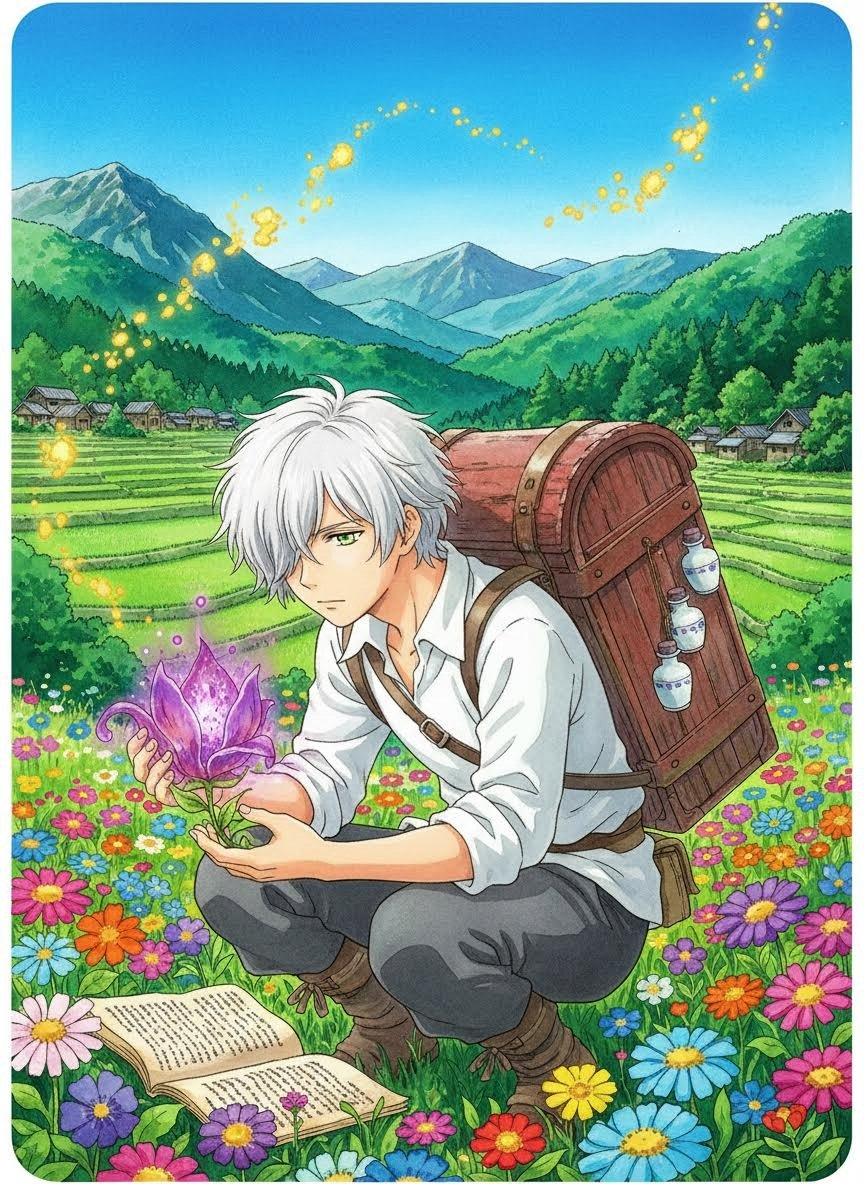 A wandering physician from the world of Mushi-shi investigating a rare floral parasite in a remote mountain village - AI Character Card
