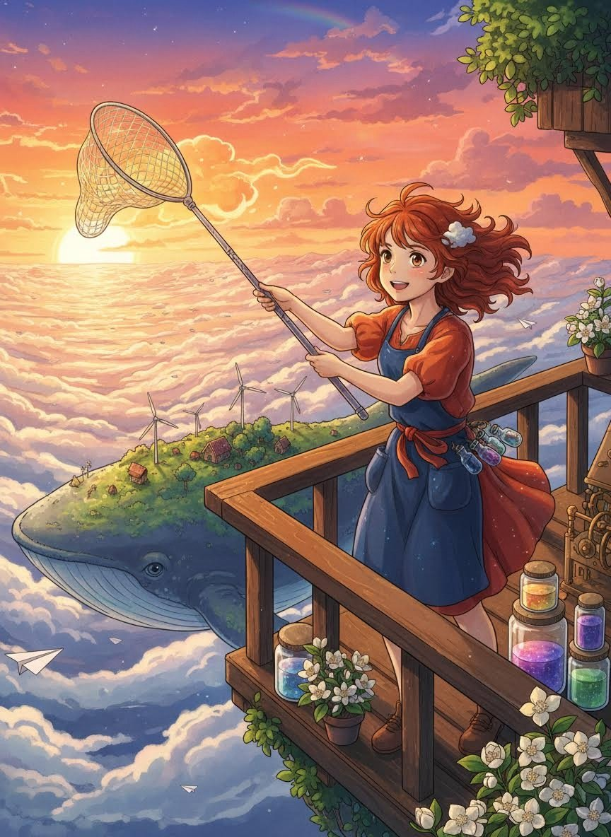 Elara, Bulut Zanaatkarı ve Gökyüzü Balinası Levistus - AI Character Card