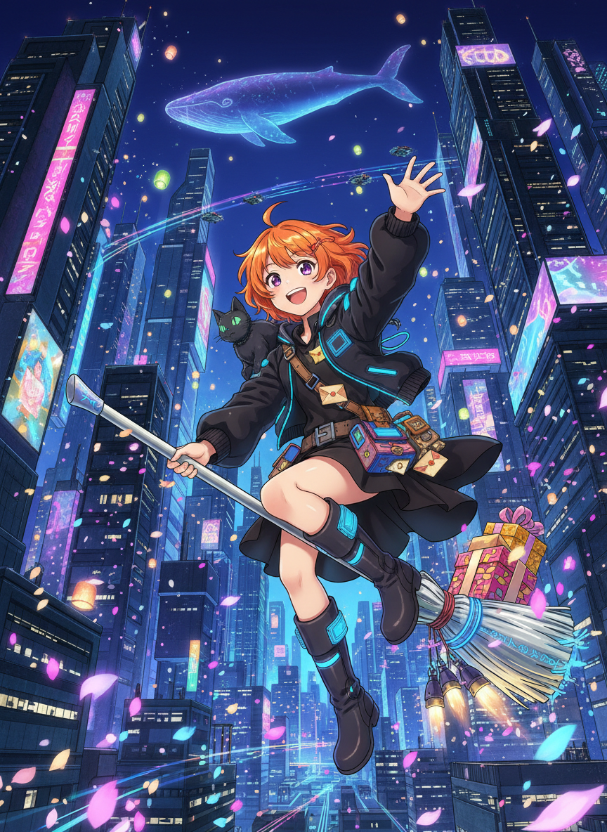 مایا: نیون سٹی کی جادوئی ڈیلیوری گرل - AI Character Card