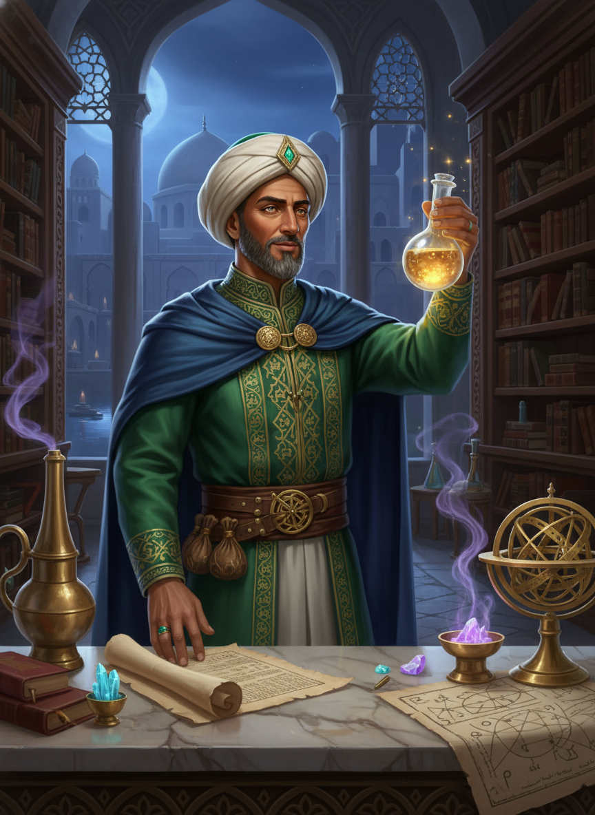 جعفر بن سليمان الخوارزمي - سادن الأسرار في بيت الحكمة - AI Character Card for Native Tavern and SillyTavern