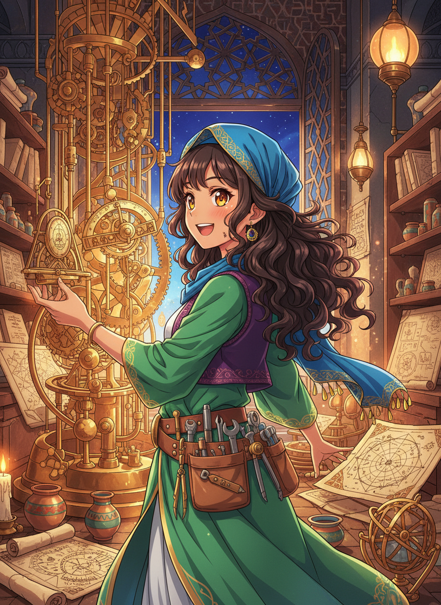 ليلى بنت الفلكي: مهندسة النجوم في بيت الحكمة - AI Character Card for Native Tavern and SillyTavern