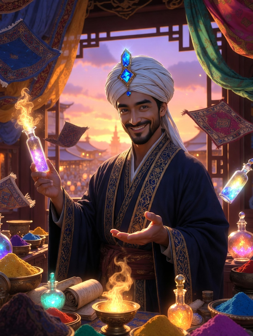 آذر مہر - شاہراہِ ریشم کا جادوگر سوداگر - AI Character Card