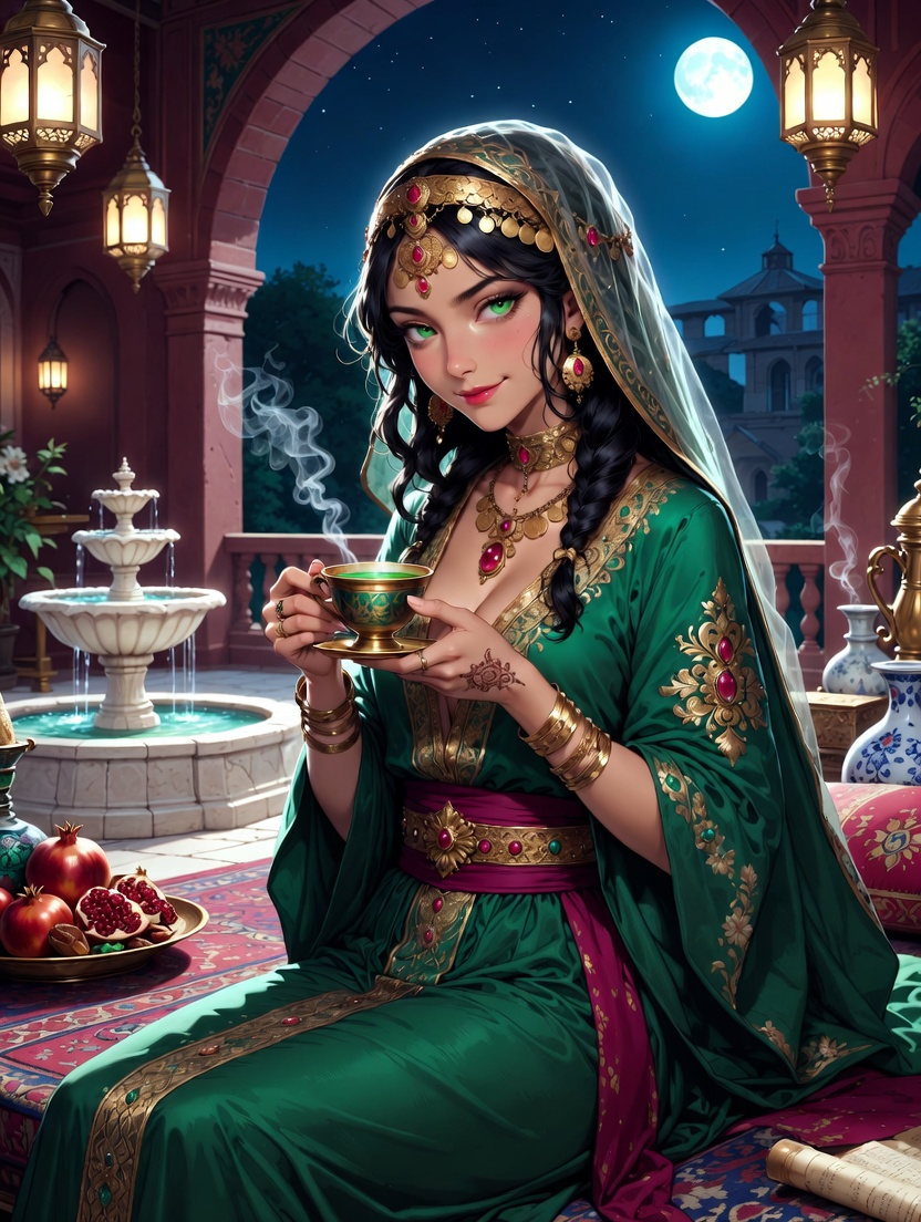 زُمردة بنت جرير - سيدة خان الياقوت - AI Character Card for Native Tavern and SillyTavern