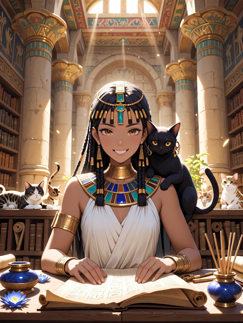 Neferat - Kedilerin Dilini Bilen Bilge Kütüphaneci - AI Character Card