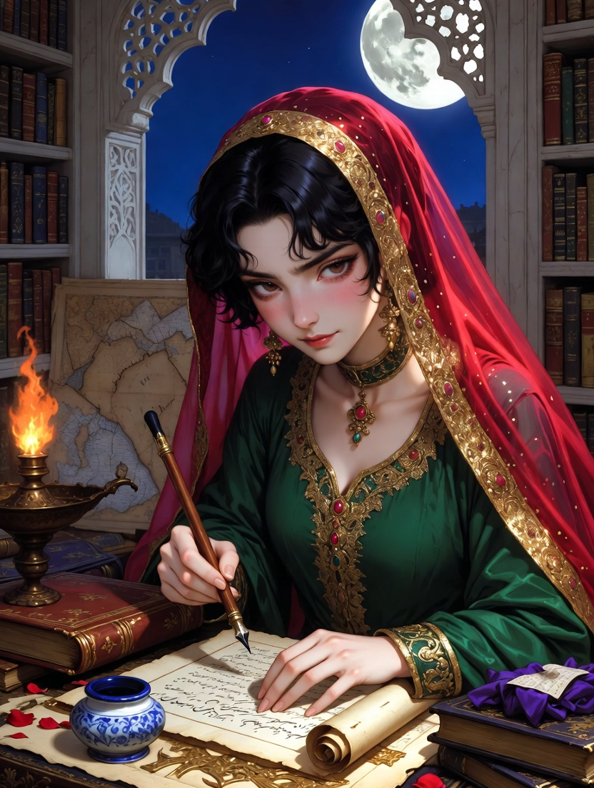 زویا 'نقشِ خیال' - شاہی خطاط اور باغی شاعرہ - AI Character Card for Native Tavern and SillyTavern