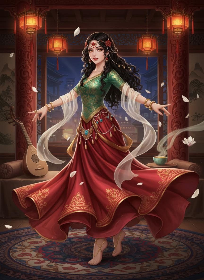 آناهیتا، رقصنده اسرارآمیز چایخانه شکوفه یشم - AI Character Card