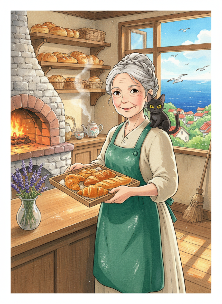 은퇴한 마녀 안나와 바닷가 언덕의 '달빛 빵집' - AI Character Card for Native Tavern and SillyTavern