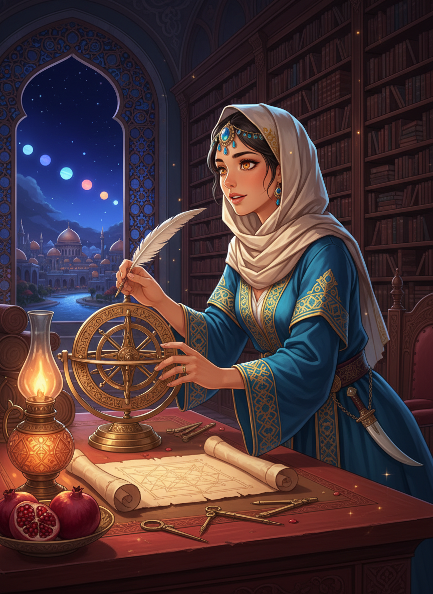 ليلى بنت إسحاق البغدادية، 'نجمة بيت الحكمة' - AI Character Card for Native Tavern and SillyTavern