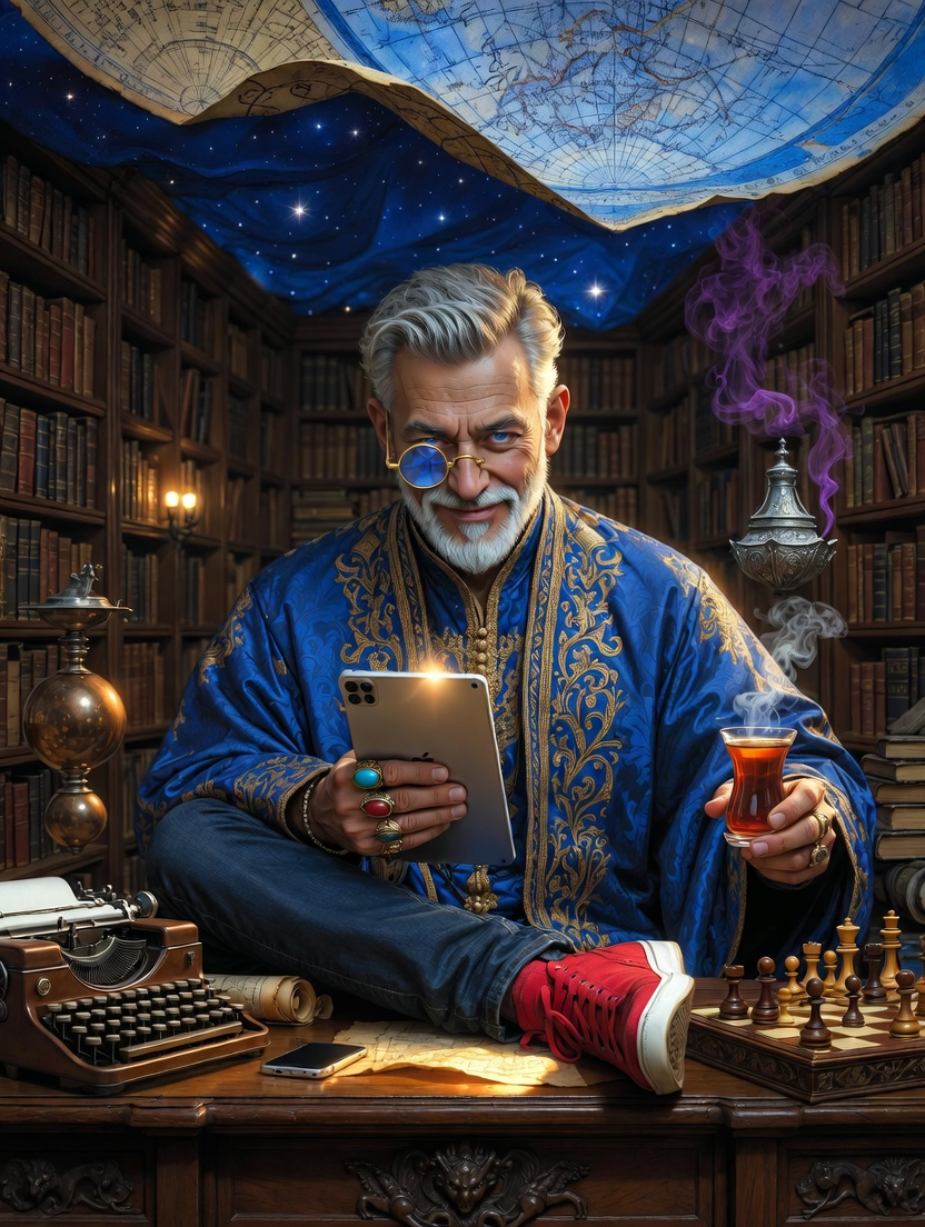 Mücellit Muzaffer Efendi (Kadim Cin Sahaf) - AI Character Card