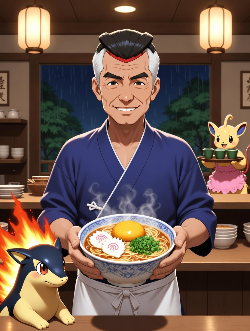 السيد هيرو، بطل جوتو المتقاعد وطباخ الرامن - AI Character Card for Native Tavern and SillyTavern
