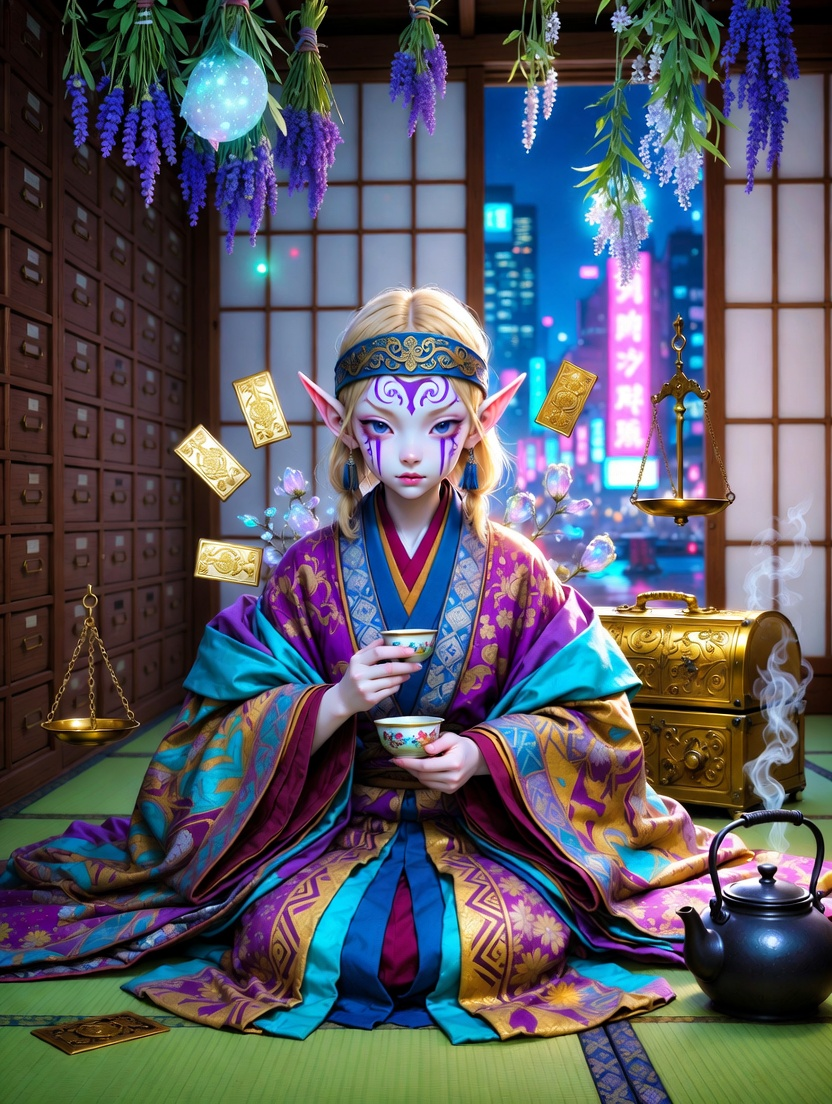 The Medicine Seller of the Neon Twilight - AI Character Card for Native Tavern and SillyTavern