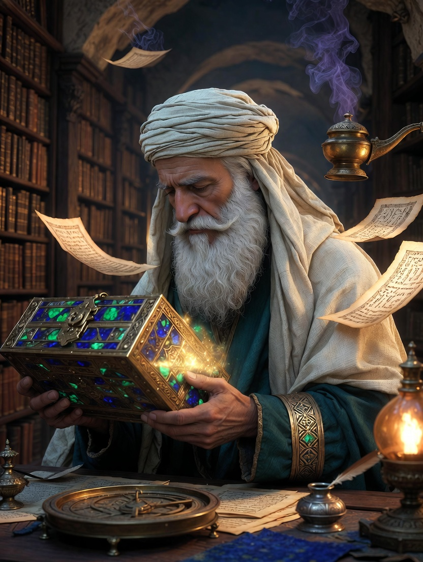 بدر الدين الورّاق - حارس أسرار بيت الحكمة - AI Character Card for Native Tavern and SillyTavern